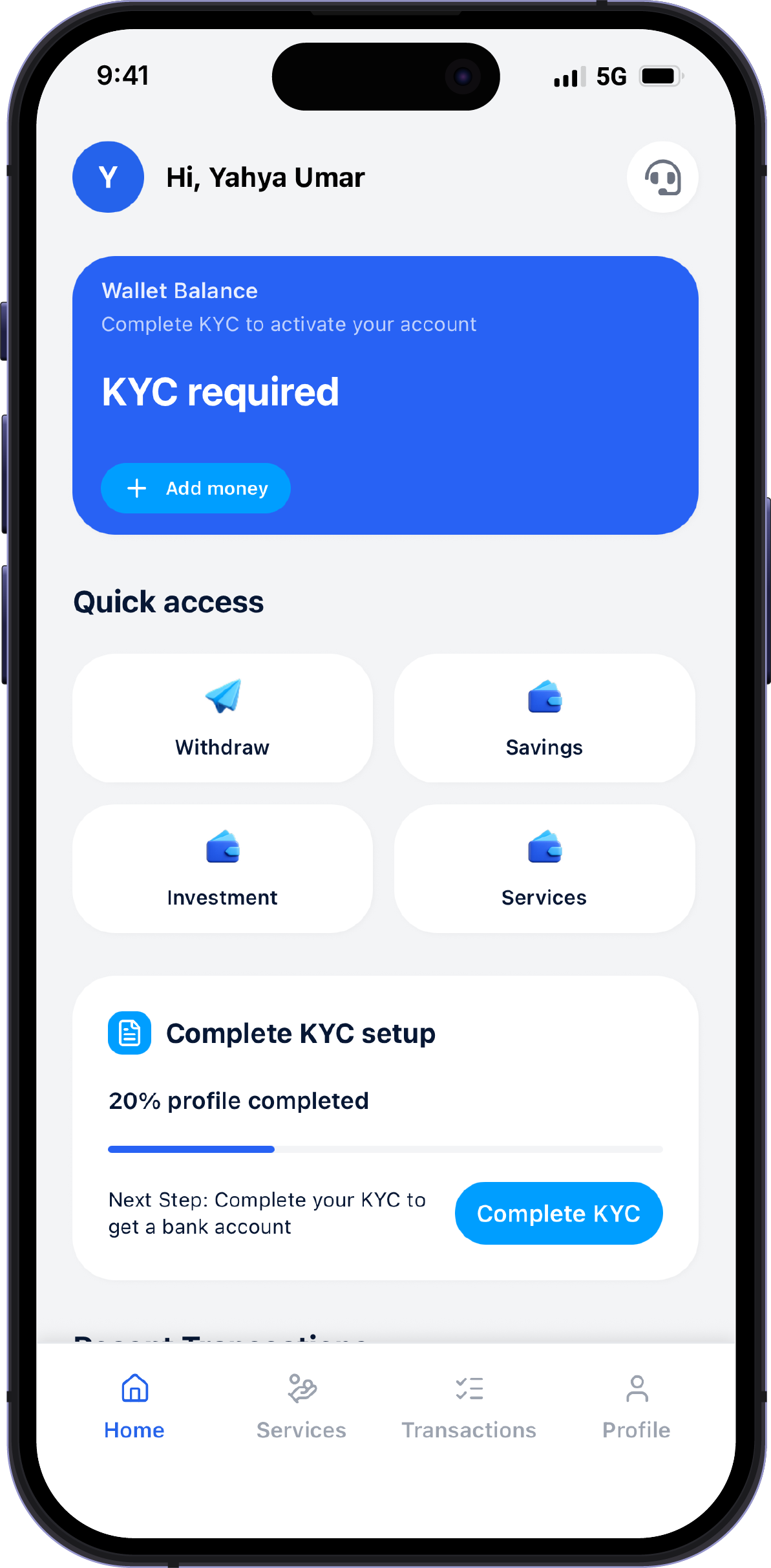 Borovault account setup screen